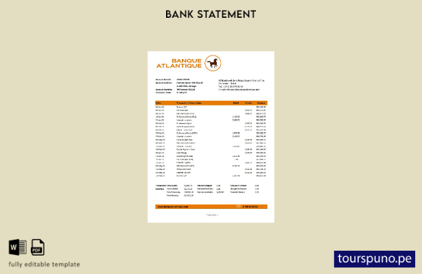 listo para imprimir plantilla de Excel de extracto bancario de Senegal Banque At